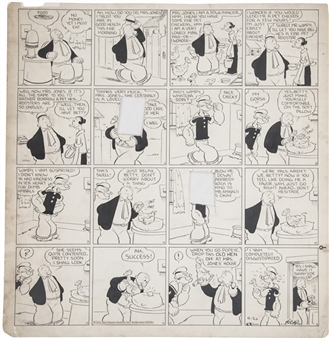 1936 Original Popeye Comic Strip Artwork With Editing Notes 